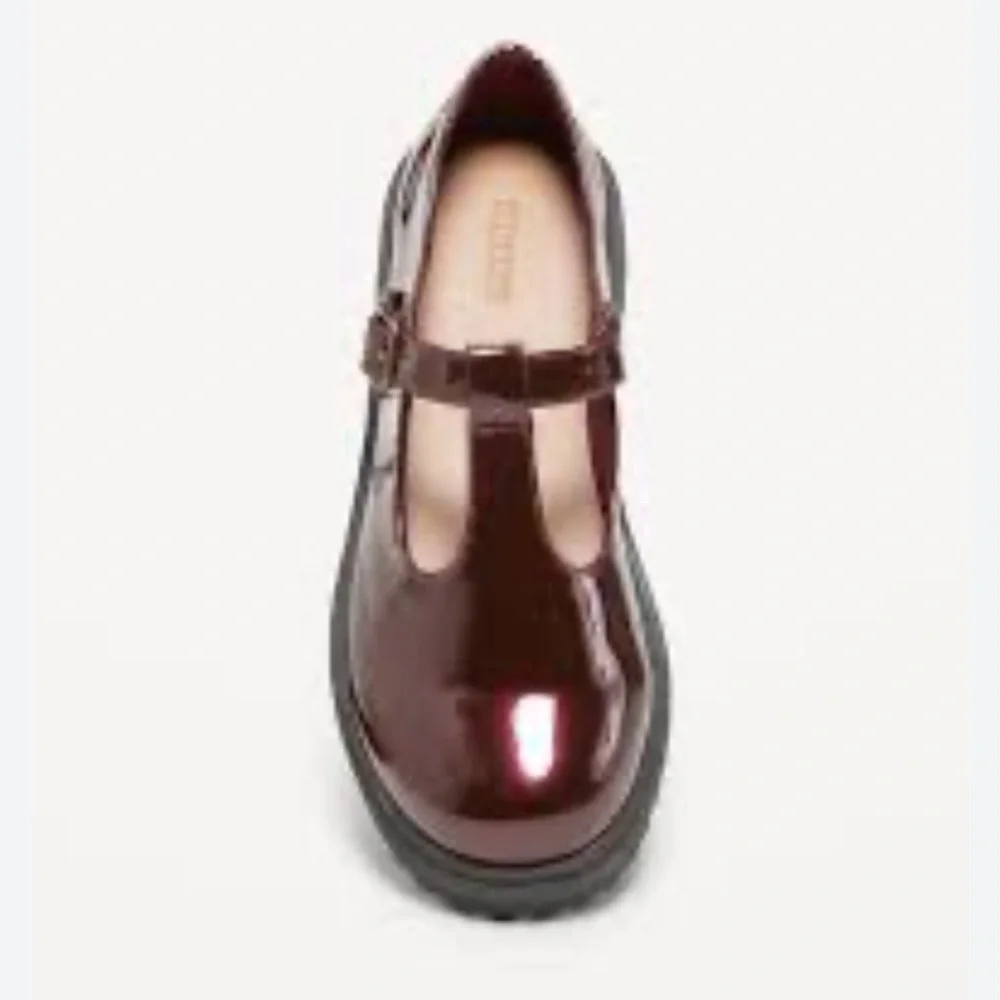 NWT Mary Jane Shiny Faux Leather Old Navy Burgundy Kids Dress Shoes